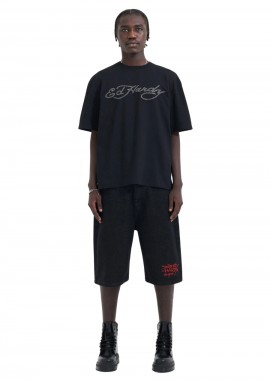 Ed Hardy Skull Flame Diamante Ανδρικό T-Shirt - Μαύρο-ED4363-BLACK
