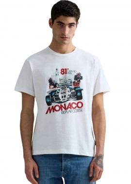 REPLAY Ανδρικό T-Shirt Monaco Grand Prix Graphic - Λευκό-M3429 .000.2660-WHITE