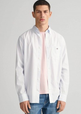 GANT - Gant ανδρικό πουκάμισο button down με ριγέ σχέδιο και τσέπη με κεντημένο λογότυπο Regular Fit - 3000130 Σιελ