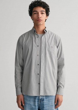 Gant ανδρικό πουκάμισο button down με ψιλό ριγέ σχέδιο και τσέπη με κεντημένο λογότυπο Regular Fit - 3000140 Μαύρο