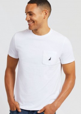 NAUTICA - Nautica ανδρικό T-shirt μονόχρωμο με τσέπη και λογότυπο Regular Fit - V41050 Λευκό