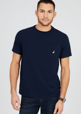 Nautica ανδρικό T-shirt μονόχρωμο με τσέπη και λογότυπο Regular Fit - V41050 Μπλε Σκούρο