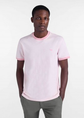 Harmont & Blaine ανδρικό T-shirt με κεντημένο λογότυπο και contrast trims Regular Fit - IRQ407021909 Ροζ Ανοιχτό