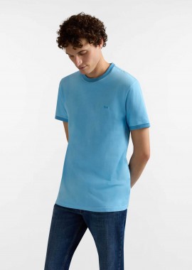 HARMONT & BLAINE - Harmont & Blaine ανδρικό T-shirt με κεντημένο λογότυπο και contrast trims Regular Fit - IRQ407021909 Μπλε Ανοιχτό
