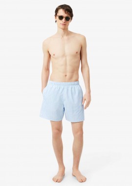 Lacoste ανδρικό μαγιό σορτς με ριγέ σχέδιο - MH1901 Μπλε Ανοιχτό