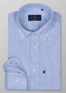Oxford Company ανδρικό λινό πουκάμισο button down μονόχρωμο Regular Fit 