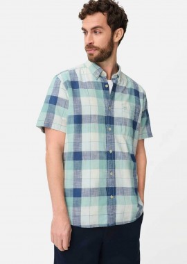 Camel Active ανδρικό κοντομάνικο πουκάμισο button down με τσέπη και κεντημένο monogram Regular Fit - C261-409261-7S61 Σιελ