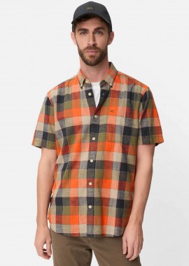 Camel Active ανδρικό κοντομάνικο πουκάμισο button down με τσέπη και κεντημένο monogram Regular Fit - C261-409261-7S61 Πορτοκαλί