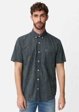 CAMEL ACTIVE - Camel Active ανδρικό κοντομάνικο πουκάμισο button down με ψιλό ριγέ σχέδιο και τσέπη με κεντημένο monogram Regular Fit - C261-409262-7S62 Μπλε Σκούρο