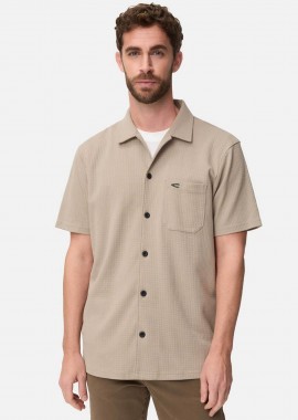 Camel Active ανδρικό κοντομάνικο πουκάμισο textured με τσέπη και κεντημένο monogram Regular Fit - C261-409251-7S51 Μπεζ