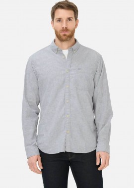 Camel Active ανδρικό πουκάμισο button down με ριγέ σχέδιο και τσέπη με κεντημένο monogram Regular Fit - C261-409117-7S17 Γκρι