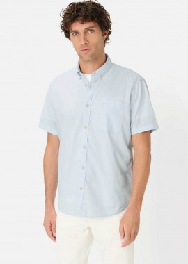Camel Active ανδρικό κοντομάνικο πουκάμισο button down με τσέπη και κεντημένο monogram Regular Fit - C261-409256-7S56 Σιελ