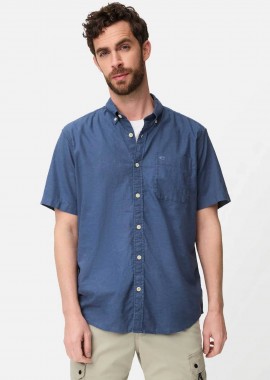 Camel Active ανδρικό κοντομάνικο πουκάμισο button down με τσέπη και κεντημένο monogram Regular Fit - C261-409256-7S56 Μπλε