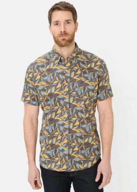 CAMEL ACTIVE - Camel Active ανδρικό κοντομάνικο πουκάμισο button down με leaf print και τσέπη με κεντημένο monogram Regular Fit - C261-409274-7S74 Κίτρινο