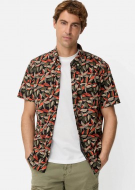 Camel Active ανδρικό κοντομάνικο πουκάμισο button down με leaf print και τσέπη με κεντημένο monogram Regular Fit - C261-409274-7S74 Πορτοκαλί