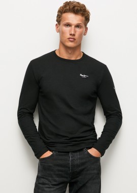 Pepe Jeans ανδρική μπλούζα μονόχρωμη με logo print 