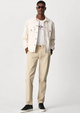 Pepe Jeans ανδρικό chino παντελόνι μονόχρωμο με logo patch στο πλάι 