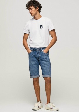 Pepe Jeans ανδρική denim βερμούδα πεντάτσεπη με ρεβέρ στο τελείωμα 