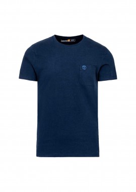 Timberland ανδρικό T-shirt με τσέπη και κεντημένο tree logo Slim Fit - TB0A2CQYZ021 Μπλε Σκούρο