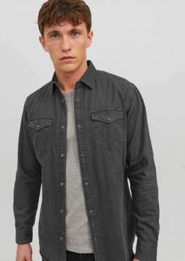 JACK & JONES - JACK & JONES ανδρικό denim πουκάμισο Regular Fit - 12138115 Μαύρο