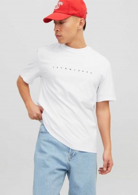 JACK & JONES - JACK & JONES ανδρικό T-shirt μονόχρωμο με logo print Relaxed Fit - 12234746 Λευκό