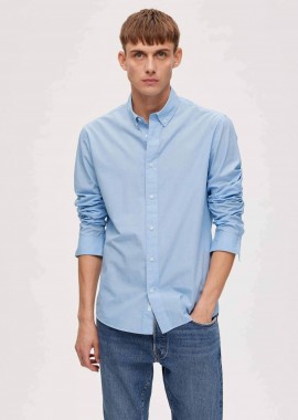 Selected ανδρικό βαμβακερό πουκάμισο με button-down γιακά και logo patch στην πατιλέτα - 16088356