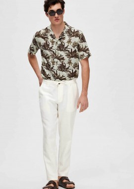 Selected ανδρικό παντελόνι από λινάρι και βαμβάκι Relaxed Fit - 16087636 Λευκό
