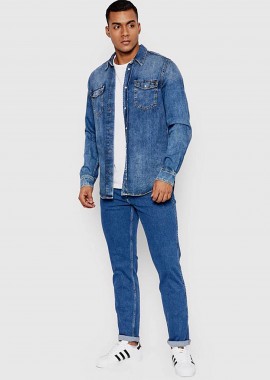WRANGLER - Wrangler® ανδρικό τζην παντελόνι μονόχρωμο με τσέπες και logo patch πίσω