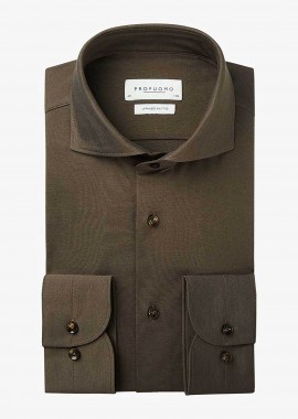 Profuomo ανδρικό πουκάμισο Japanese knitted Slim Fit - PPUH30050B Καφέ
