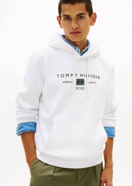 Tommy Hilfiger ανδρική μπλούζα φούτερ με κουκούλα και λογότυπο Regular Fit - MW0MW42464 Λευκό