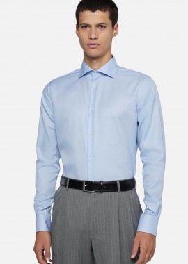 BOGGI MILANO - Boggi Milano ανδρικό πουκάμισο με pied de poule pattern Regular Fit - BO24P022101 Σιελ