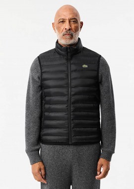 LACOSTE - Lacoste ανδρικό αμάνικο μπουφάν αδιάβροχο με καπιτονέ σχέδιο και κεντημένο λογότυπο Classic Fit - BH2886-00 Μαύρο