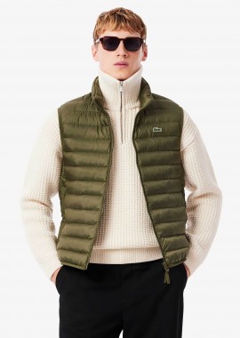 Lacoste ανδρικό αμάνικο μπουφάν αδιάβροχο με καπιτονέ σχέδιο και κεντημένο λογότυπο Classic Fit - BH2886-00 Λαδί