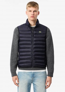 LACOSTE - Lacoste ανδρικό αμάνικο μπουφάν αδιάβροχο με καπιτονέ σχέδιο και κεντημένο λογότυπο Classic Fit - BH2886-00 Μπλε Σκούρο