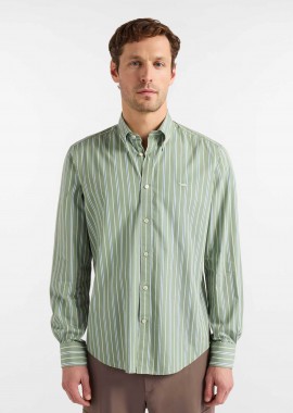 Harmont & Blaine ανδρικό πουκάμισο button down με ριγέ σχέδιο και κεντημένο λογότυπο Regular Fit - CRQ011013688B Πράσινο Ανοιχτό