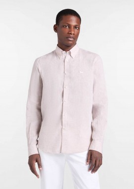 Harmont & Blaine ανδρικό λινό πουκάμισο button down με κεντημένο λογότυπο Regular Fit - CRQ014010883B Μπεζ