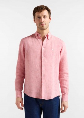 HARMONT & BLAINE - Harmont & Blaine ανδρικό λινό πουκάμισο button down με κεντημένο λογότυπο Regular Fit - CRQ014010883B Ροζ