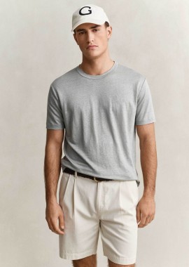 GANT - Gant ανδρικό λινό T-shirt με κεντημένο λογότυπο Regular Fit - 2003318 Γκρι Γαλάζιο