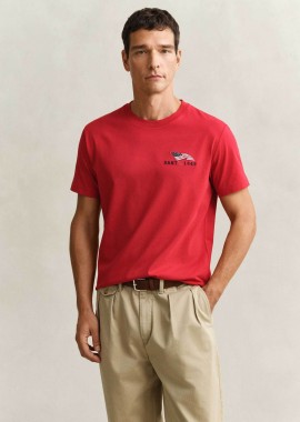 Gant ανδρικό T-shirt με graphic logo print Regular Fit - 2003394 Κόκκινο