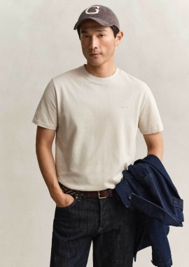 GANT - Gant ανδρικό T-shirt πικέ με κεντημένο λογότυπο Regular Fit - 2003414 Μπεζ