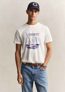 Gant ανδρικό T-shirt με graphic print Regular Fit - 2003444 Λευκό