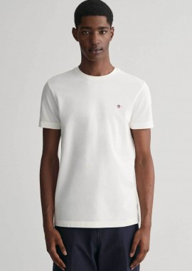 GANT - Gant ανδρικό T-shirt πικέ με κεντημένο λογότυπο Slim Fit - 2013033 Λευκό