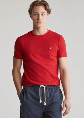 GANT - Gant ανδρικό T-shirt πικέ με κεντημένο λογότυπο Slim Fit - 2013033 Κόκκινο