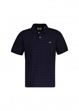 GANT - Gant ανδρική μπλούζα πόλο textured με ton-sur-ton ριγέ σχέδιο και λογότυπο Regular Fit - 2014096 Μπλε Σκούρο