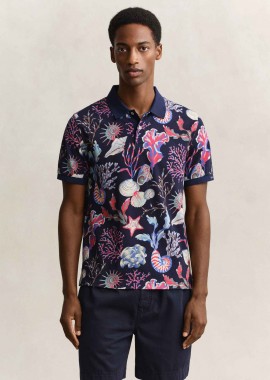Gant ανδρική μπλούζα πόλο με all-over print Regular Fit - 2014110 Μπλε Σκούρο