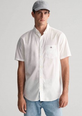Gant ανδρικό κοντομάνικο πουκάμισο button down με τσέπη και λογότυπο Regular Fit - 3000101 Λευκό