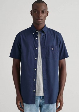 GANT - Gant ανδρικό κοντομάνικο πουκάμισο button down με τσέπη και λογότυπο Regular Fit - 3000101 Μπλε Σκούρο