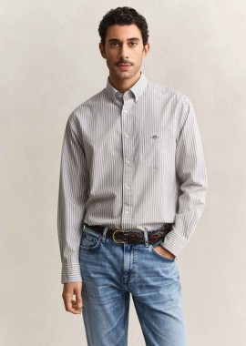 Gant ανδρικό πουκάμισο button down με ριγέ σχέδιο και τσέπη με κεντημένο λογότυπο Regular Fit - 3000130 Γκρι