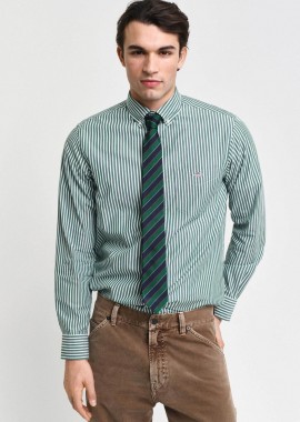 Gant ανδρικό πουκάμισο button down με ριγέ σχέδιο και τσέπη με κεντημένο λογότυπο Regular Fit - 3000130 Πράσινο