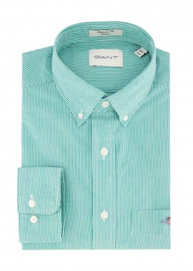 GANT - Gant ανδρικό πουκάμισο button down με ψιλό ριγέ σχέδιο και τσέπη με κεντημένο λογότυπο Regular Fit - 3000140 Βεραμάν